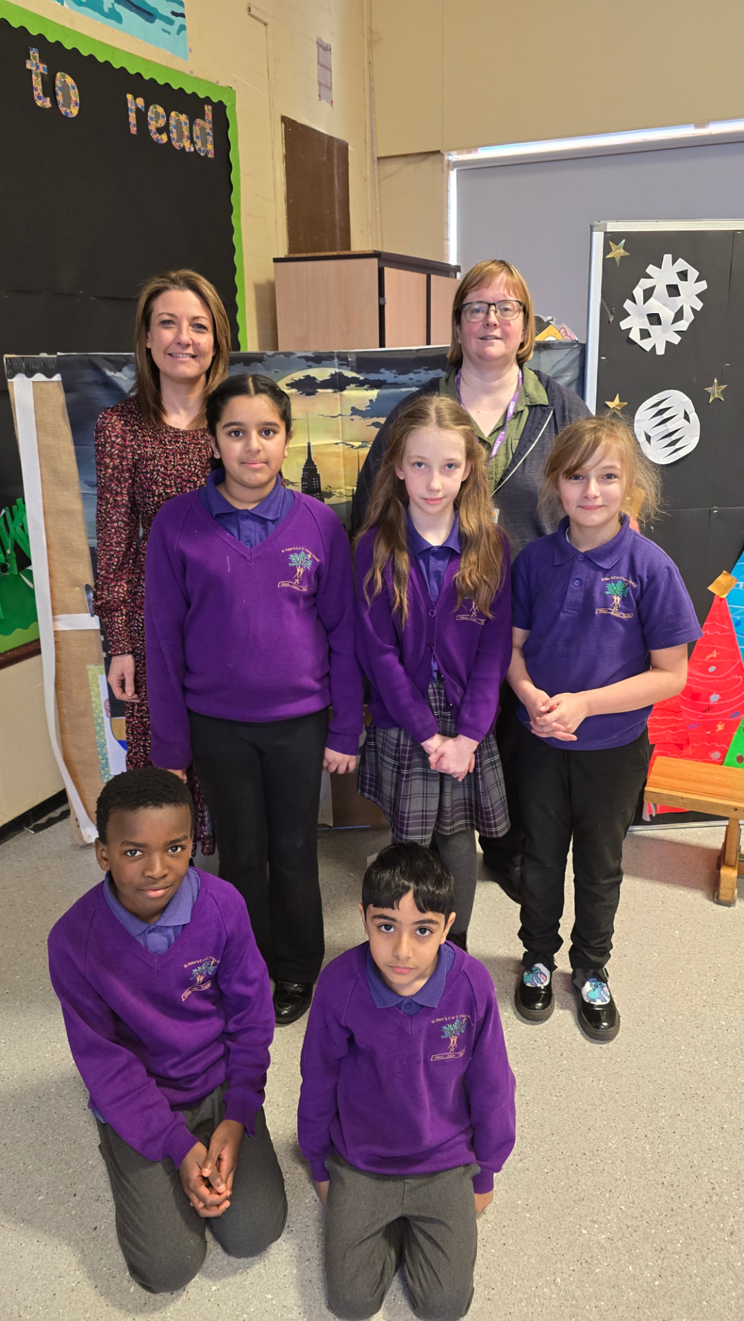 Headteacher, English lead and children at St Peter’s