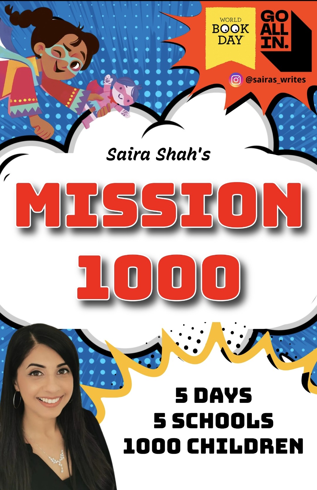 Mission 1000 poster: five days, five schools, 1000 children